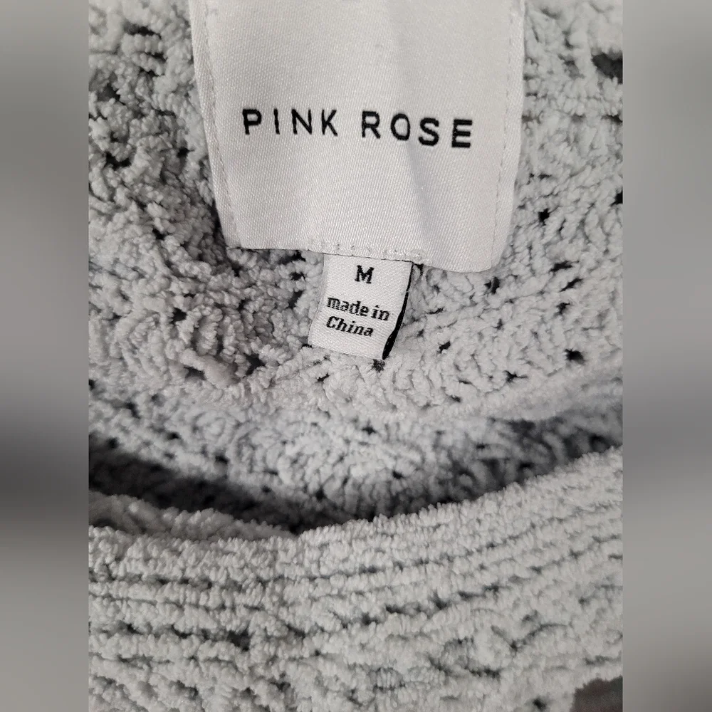 Pink Rose Grey Chunky Slouchy Knit Cropped Sweater Long Sleeve M - Picture 3 of 4